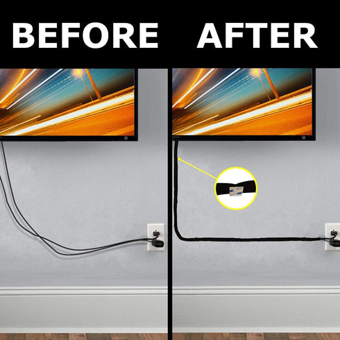 9.8 Feet Cable Management Sleeve and Wire Cord Organizer with 10 Mount and Ties. Adjustable Premium Neoprene Wraps for Computer Desk, TV, Electric...