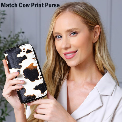 Cow Print Wallet for Women,Western Highland Cowhide Purse Zip Around Walles Cow Stuff Gifts for Ladies Brown...