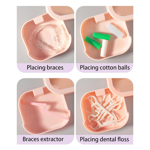 Push Type Denture Box, False Teeth Storage Case, Cleaning Mouth Guard Retainer Container for Home Travel (1Pack, Pink)...