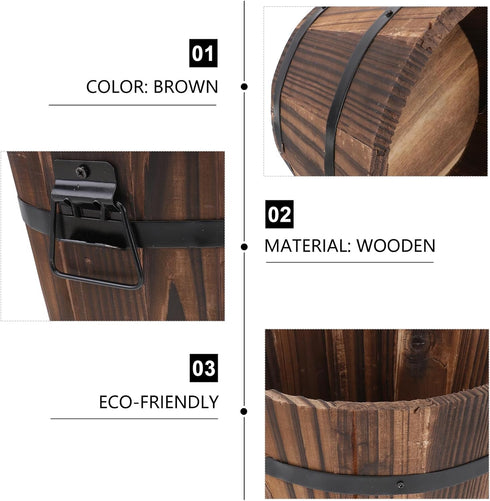 DOITOOL Wooden Whiskey Barrel Planter Large Wooden Planters Round Wooden Garden Flower Pot Decor Wood Planter Flat Mouth 19x14x15cm...