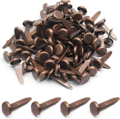 100 PCS Mini Brads Fasteners - Mini Round Head Metal Paper Fasteners for DIY Craft - Bronze(8mm*17mm)...