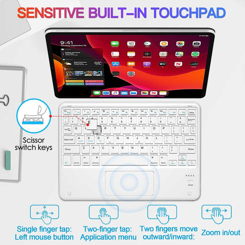 Bluetooth Keyboard, Slim 7 Colors Backlit Wireless Bluetooth Keyboard with Touchpad Built in Rechargeable Battery for iOS Android Windows Tablets ...