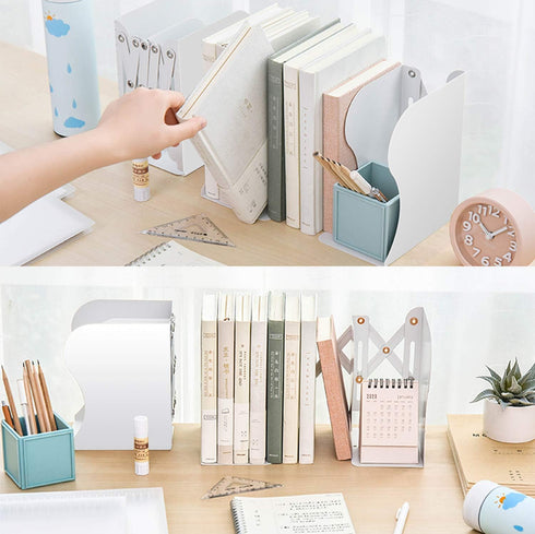 MDHAND Adjustable Bookend, Desk Magazine File Organizer Holder, Desk Organizer and Accessories for Office, Books, Papers, Extends up to 19 inches...