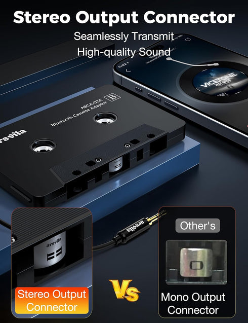 Arsvita Car Audio Cassette to Aux Adapter, 5.1 Bluetooth Receiver Kit for Cassette to Aux Adapter, Bluetooth Receiver Compatible with 3.5 MM Auxil...
