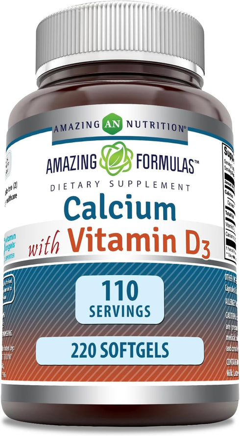 Amazing Formulas Calcium with Vitamin D3 220 Softgels Supplement | Non-GMO | Gluten Free...