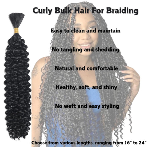 18inch Curly Bulk Hair For Braiding No Weft 75g (1Bundles/Pack) Micro Braiding Quality Synthetic Hair Braiding Extensions For Boho Braids Wet And ...
