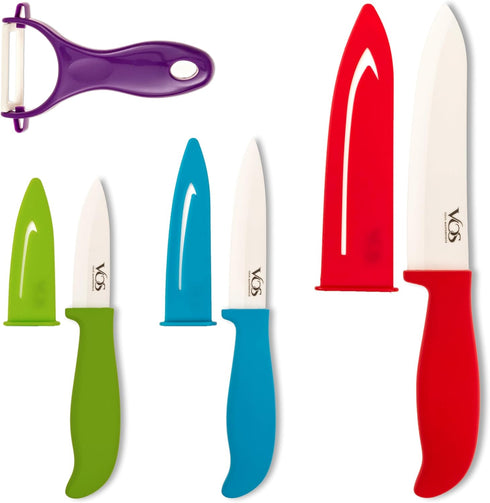 Vos Ceramic Knife Set with Peeler, Ceramic Knives Set For Kitchen, Ultra Sharp Kitchen Knife Set with Covers, 3" 4" 6" Paring, Utility & Chef Knif...