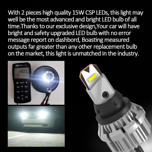D-Lumina 912 921 LED Bulbs for Backup Reverse Light, 5600 Lumens 21W 2-SMD CSP Chips T15 906 W16W LED Bulb For Car Truck Reverse Back Up Light, Ca...