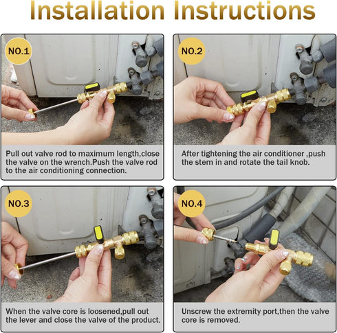 WADEO Valve Core Remover Installer Tool with Dual Size SAE 1/4 & 5/16 Port, 4 Valve Cores with Teflon Seal, Compatible with R22 R12 R407 R410 R404...
