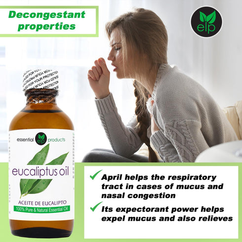 ELP Pure Eucalyptus Essential Oil - Pure and Natural, for Aromatherapy, Massage, Topical & Household Uses - 2 fl oz...