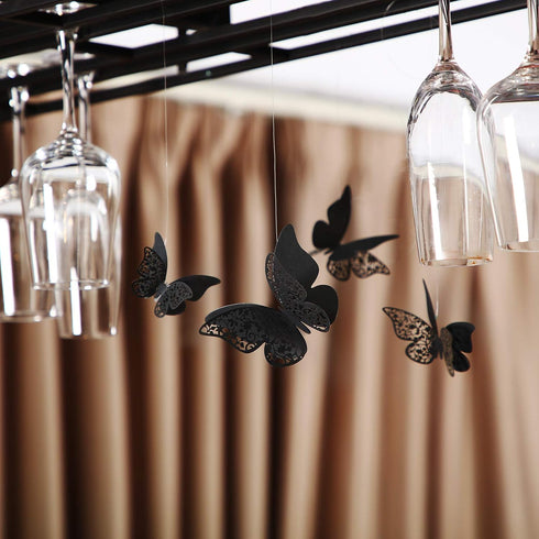 Outus 120 Pieces Black 3D Layered Butterfly Wall Decor Removable Butterfly Stickers Hollow Mural Decals for Birthday Cake Decorations Crafts Bouqu...