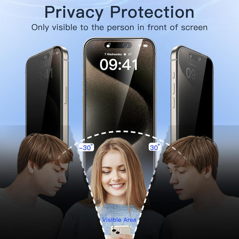 JETech Privacy Screen Protector for iPhone 15 Pro Max 6.7-Inch with Camera Lens Protector, Anti-Spy Tempered Glass Film, Easy Installation Tool, 2...
