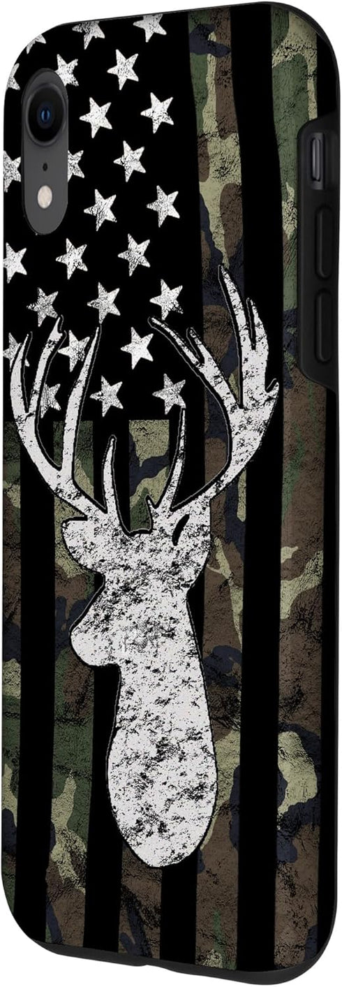 Deer Hunting Camouflage American Flag Whitetail Buck USA Case for iPhone XR...