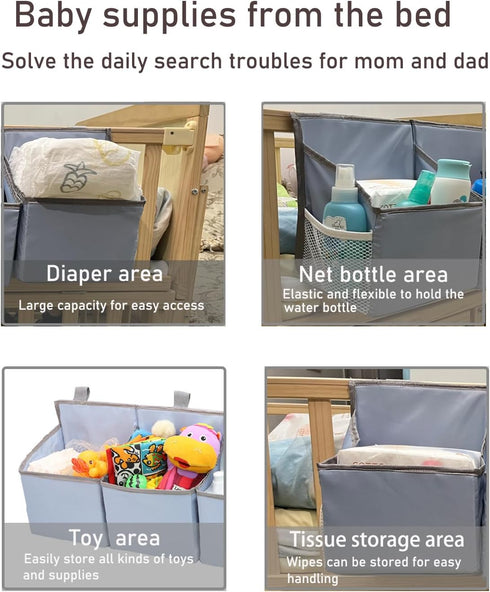 Hanging Diaper Caddy Organizer Sturdy with Hoop and Durable Baby Organizer –Diaper Stacker for Changing Table, Crib, Playard or Wall-GREY...