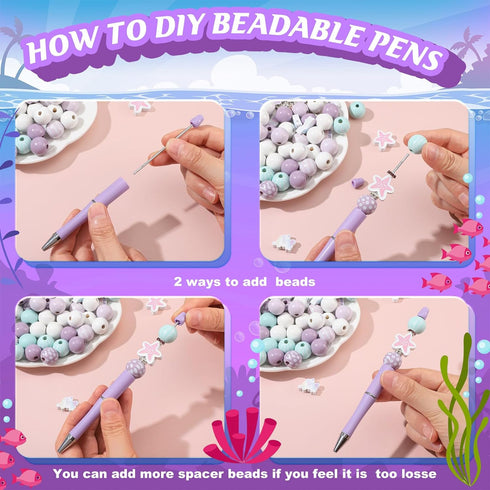 Colarr 24 Sets Plastic Beadable Pens DIY Pens Making Kit Assorted Bead Pens Wood Beads Crystal Spacer Beads Black Ink Ballpoint Pen for Women Stud...