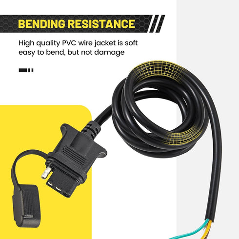 Oyviny Vehicle-Side 4-Pin Flat Trailer Wiring Harness 5 Feet Heavy Duty 4 Pin Female Trailer Connector 18AWG Pure Copper Wire W/PVC Jacketed Cable...