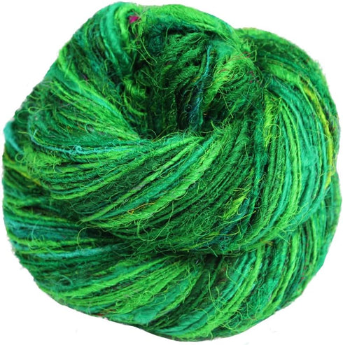 Premium Recycled Sari Silk Yarn - Ocean of Green Multicolour (120 Yards) - Eco Friendly Silk Sari Yarn......
