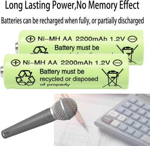 AA Batteries 2200mAh high capacity precharged NI-MH AA Rechargeable Batteries, 1.2V Double A Long Lasting for Toys, Remote controls, Hand held gam...