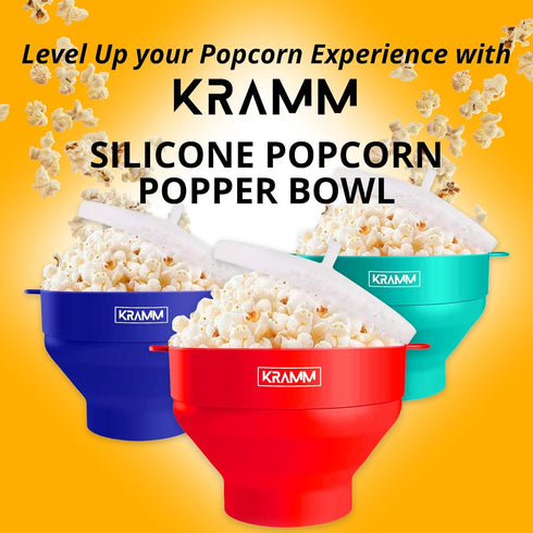 Silicone Microwave Popcorn Popper | KRAMM Popcorn Bowl - Collapsible Bowl with Lid, No Oil Required, BPA-Free, Heat Resistant, Dishwasher Safe - P...
