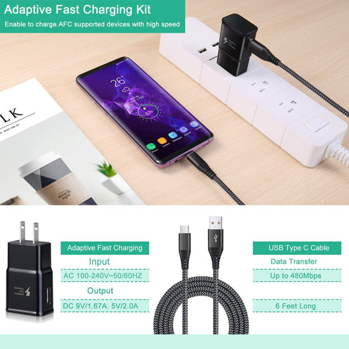 Adaptive Fast Charging USB Wall Charger Kit, Qihop 2-Pack Fast Charging Block Android Phone Charger with 6ft USB Type C Cable for Samsung Galaxy S...