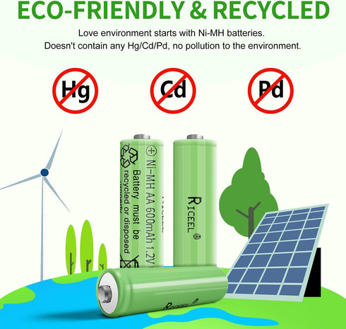 Rechargeable AA Batteries for Solar Lights 600mAh Double AA Battery 1.2V AA Rechargeable Batteries Solar Battery Batteries AA Size Garden Lights, ...