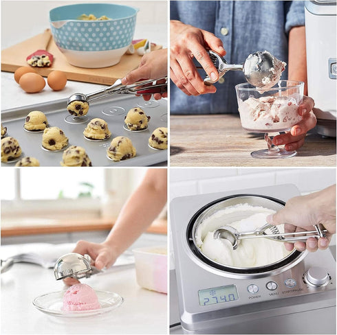 Ice Cream Scoop, 3Pcs Cookie Scoop Set, Stainless Steel Ice Cream Scooper with Trigger Release, Large/Medium/Small Cookie Scooper for Baking, Cook...