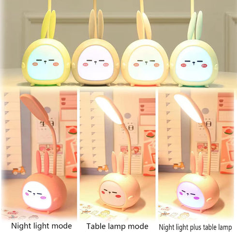 Mini Bunny Night Light, Portable LED Table Light, Cute Rabbit Foldable USB Rechargeable Reading Light Bedroom Children's Bedside Study (Blue Rabbi...
