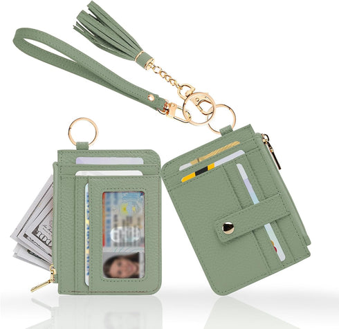 Slim Minimalist Wallet,Genuine Leather Front Pocket Wallets RFID Blocking Credit Card Holder,Card Wallet with Zipper Pocket for Men Women(Green)...