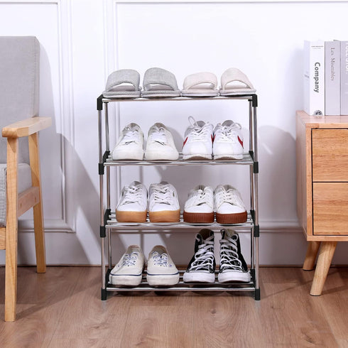 Stackable Small Shoe Rack, Entryway, Hallway and Closet Space Saving Storage and Organization (3-Tier, Black)...