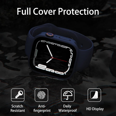 2 Pack Waterproof Case for Apple Watch Series 9 8 7 41mm Screen Protector, 2 in 1 Full Protective 9H Glass Face Cover Front & Back Hard PC Bumper ...