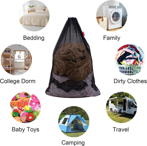 Mesh Laundry Bag Heavy Duty Drawstring Bag, Factories, College, Dorm, Travel and Apartment Dwellers, 24 x 36 Inches, 2 Pack, Black...