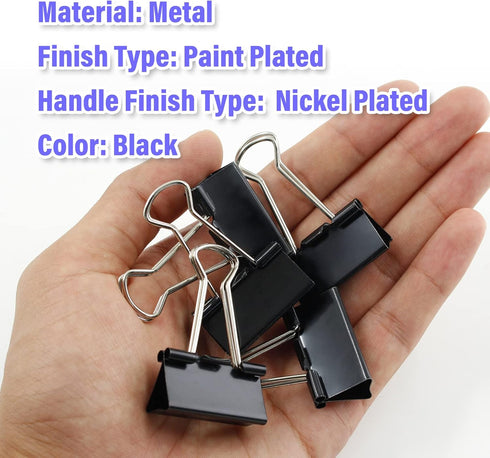 40 Pack Medium Binder Clips Black Paper Clips, 1 1/4 Inch / 32mm Binder Clips Metal Paper Clamps Office Clips School Supplies, File Binder Clips f...