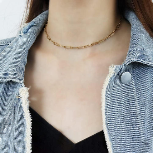 HUASAI Layer Initial Necklace for Women 18K Gold Plated Layering Paperclip Link Chain Necklace Cute Hexagon Letter Pendant Initial Choker Necklace...