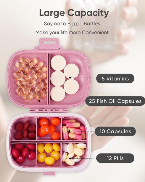 Holii Travel Pill Organizer, 8 Compartments Portable Pill Case, Daily Pill Box to Hold Vitamins, Small Pill Container for Pocket Purse Medicine Or...