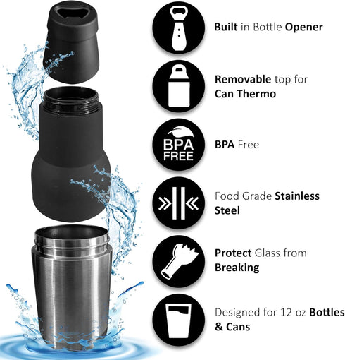 CUULii 12oz Thermos Stainless Steel Bottle Holder and Portable Cooler for Can, Beer with Built-in Bottle Opener, BPA-Free and Durable - Ideal Gift...