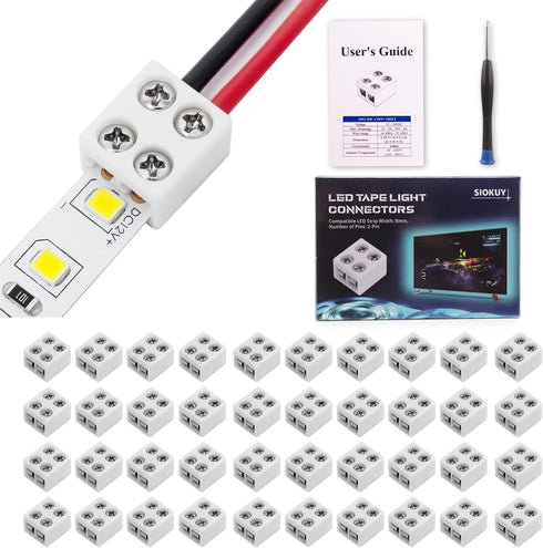40 PCS 2-Pin 8mm Solderless Led Strip Connectors, Reliable Led Light Strip Connectors Screw Down 8mm Tape to Wire, Easy-to-Install Led Connector, ...