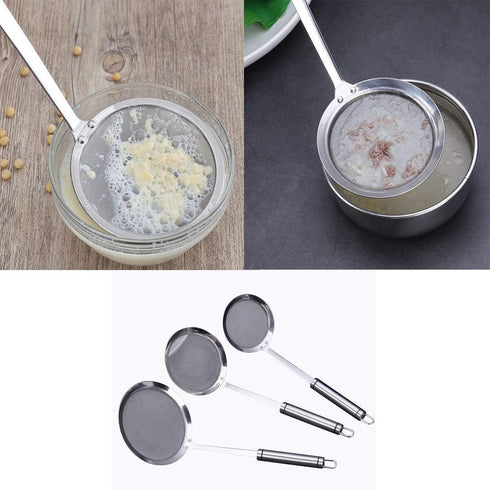 Strainers Fine Mesh, SUS 304 Premium Stainless Steel Fine Mesh Food Strainer Kitchen Colander Sieve Sifter Hand-held Oil Spoon Seives with Good Gr...