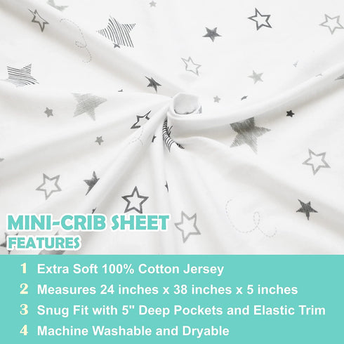 TL Care 100% Natural Cotton Fitted Mini Crib Sheet 38" x 24" - Soft & Breathable Small Nesting Portable Crib Sheet, Fits Pack N Play Mattresses, S...