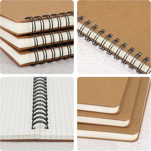 EUSOAR Hard Cover Spiral Notebook, A5 3Pack 5.5"x8.3" 120 Pages Graph Spiral Notebook Journals, Wirebound Journal Sketch Notebook for Math and Sci...