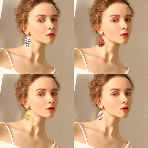 SUNNYCLUE DIY Make 8 Pairs Sport Charms Faux Leather Earring Making Starter Kit American Football Charm Flat Round Baseball Teardrop Charms for Je...