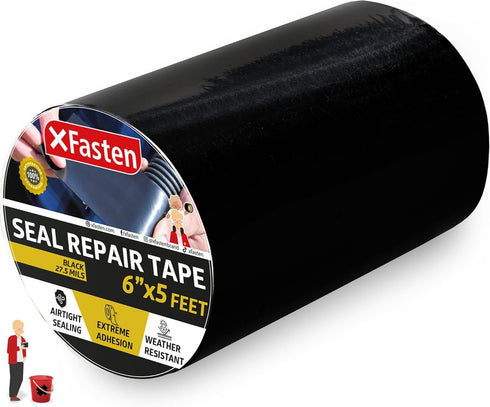 XFasten Waterproof Patch Seal Repair and Leak Shield Tape, 6-Inch x 5-Foot (Black, 6-Inch x 5-Foot)...