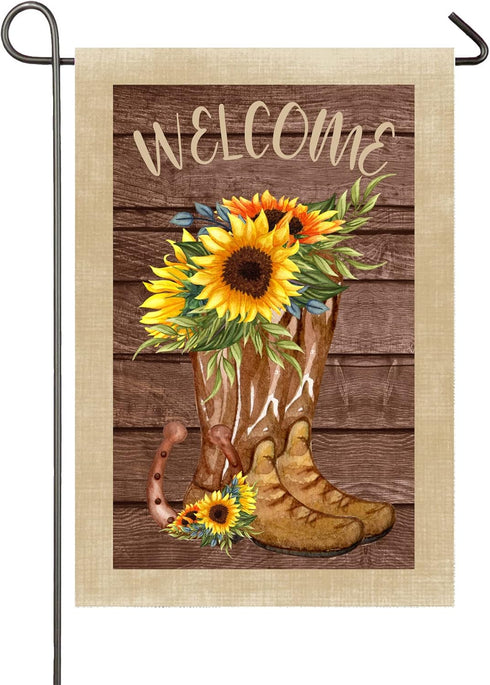 Sunflower Boots Garden Flag Summer Welcome Yard Flag 12x18 Inch Double Sided Floral Cowboy Boots Sunflowers Flags for Farmhouse Outside Decor Spri...