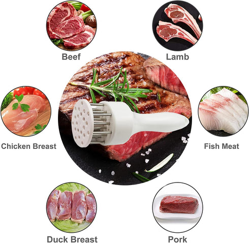Meat Tenderizer Tool with Ultra Sharp Stainless Steel Needle Blades 2 Pack Meat Tenderizer Tool Profession Kitchen Gadgets Jacquard for Tenderizin...