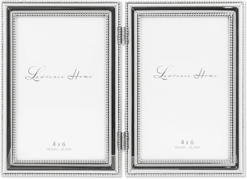 Lawrence Frames Hinged Double (Vertical) Metal Picture Frame Silver-Plate with Delicate Beading, 4 by 6-Inch...