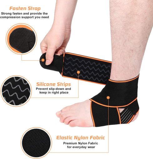 1 Pack Adjustable Ankle Brace for Women and Men, Ankle Support for Sprain Plantar Fasciitis Achilles Tendon, Compression Wrap for Volleyball Runni...