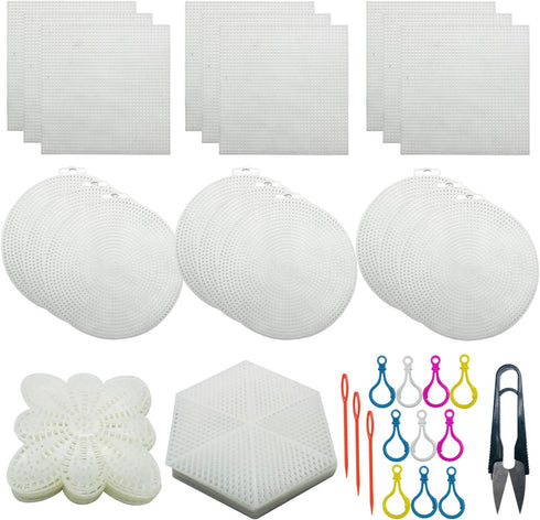 Allazone 52 PCS Mesh Plastic Canvas Sheets 4 Shapes Plastic Canvas for DIY Crafts Embroidery Cross Stitch, Acrylic Yarn Crafting, Knit and Crochet...