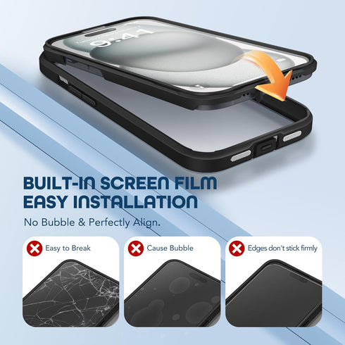 TIESZEN Compatible with iPhone 15 Plus Case, with Built-in 9H Tempered Glass Screen Protector & Upgraded Camera Protection, Dustproof Cover Design...
