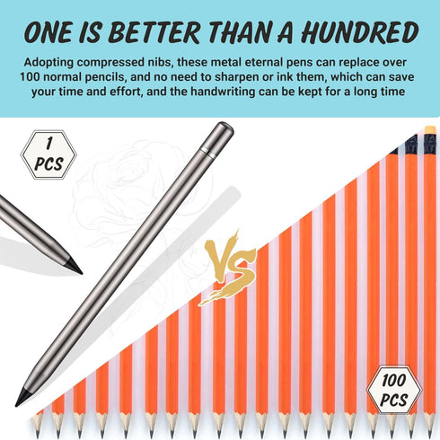 4 Pcs Metal Inkless Pen Inkless Erasable Pencil Metallic Pencil No Ink Aluminum Metal Pencil with Eraser for Writing Drafting Drawing Home Office ...