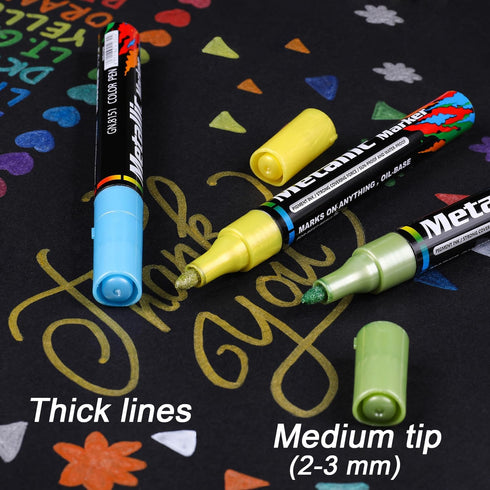 Dyvicl Metallic Marker Pens, Metallic Paint Markers Medium Tip Paint Pens for Rock Painting, Black Paper, Card Making, Scrapbooking Crafts, DIY Ph...