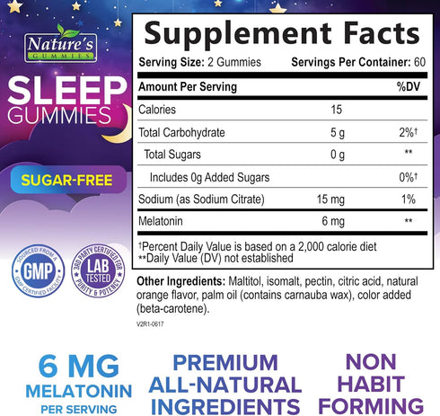 Sugar Free Sleep Gummies for Adults - Extra Strength 6mg Melatonin Gummy, Natural Sleeping Gummy for Adults, Kids, Orange Flavored, Vegan, Non-GMO...